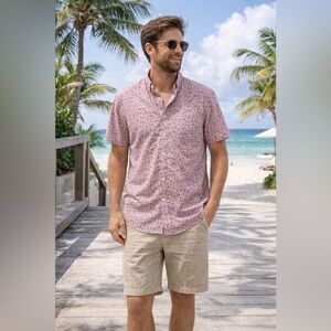 Barque NYC Short Sleeve Cotton Floral Button Down Shirt Medium